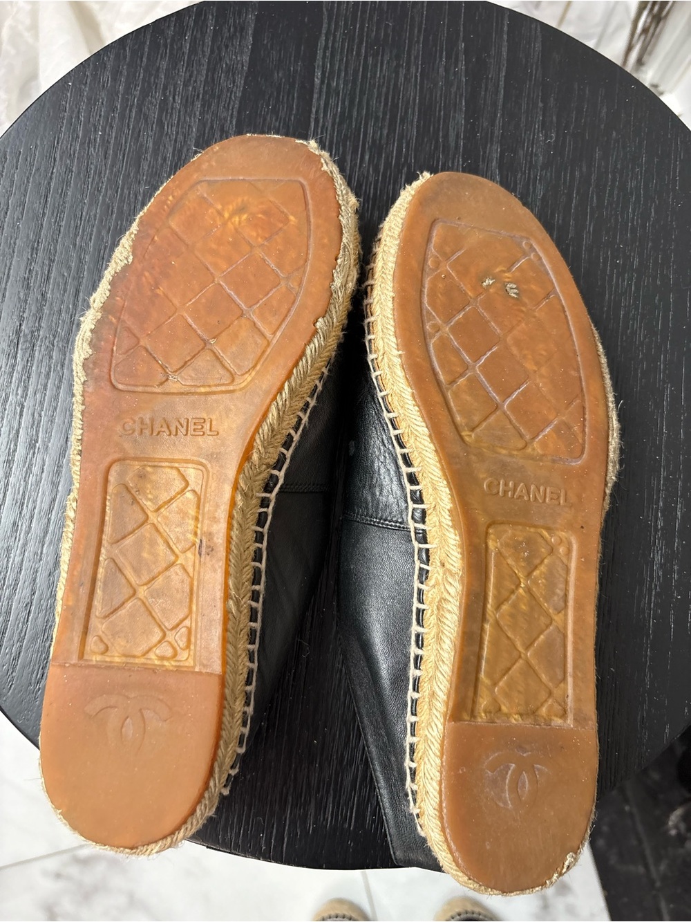 CHANEL Black Leather Espadrilles with CC Logo - Picture 7 of 9
